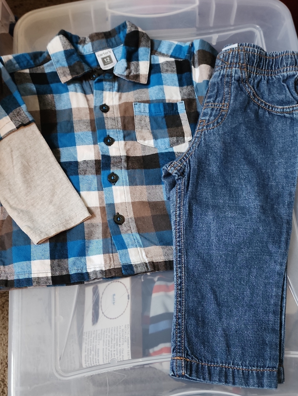 9-12 Months Carter's Blue Plaid Button-Up Shirt & Pull-on Jeans - Kids